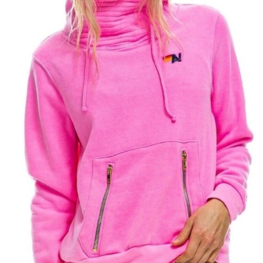 AVIATOR NATION Sz XS Hot pink rare ninja sweatshirt 2 zip pocket - Picture 3 of 7